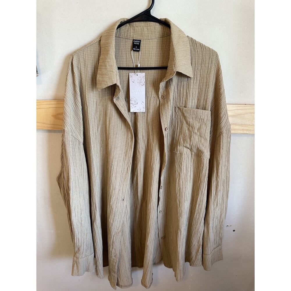 Emery Rose Long sleeve Button Down Brown Long Sleeve Shirt Size Large